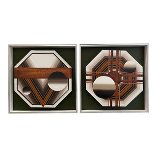 1970s Pair of Vintage Hand Painted Canvases Framed in New Shadow Boxes For Sale