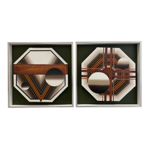 1970s Pair of Vintage Hand Painted Canvases Framed in New Shadow Boxes