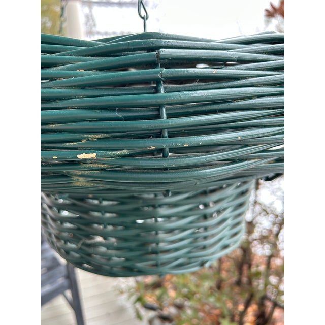 Dark Green Mid 20th Century Monumentally Sized Wicker Hanging Basket, 21" Across For Sale - Image 8 of 10