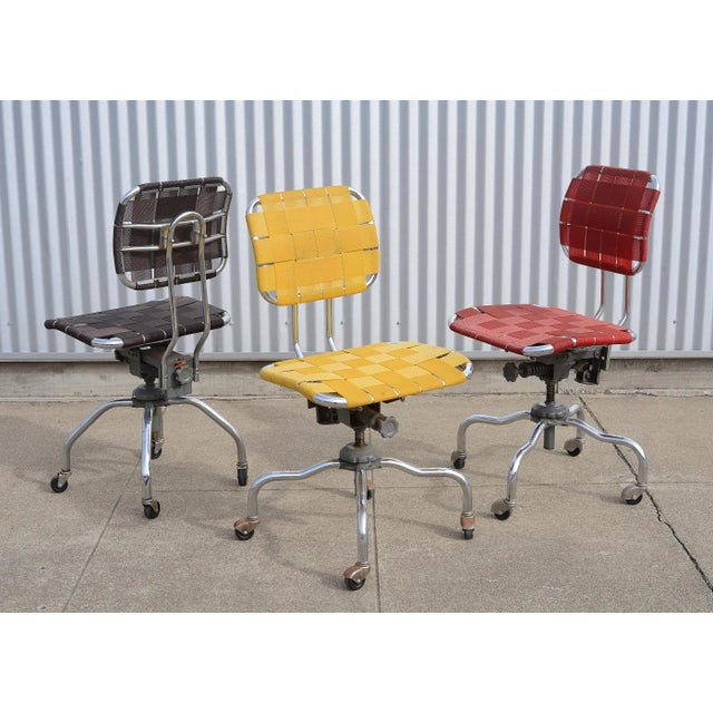 1950s Mid Century Industrial Bevco Chrome Office Desk Chair With Yellow Upholstery For Sale - Image 11 of 12