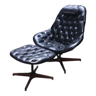 Mid Century Modern Mr. Chair Leather-Like Chair and Ottoman For Sale