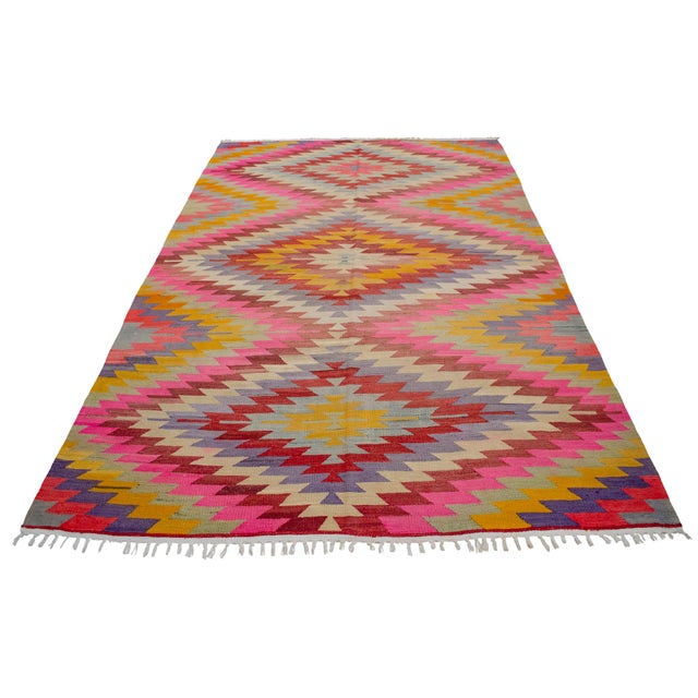 Turkish Handmade Rug Diamond Pattern Vintage Kilim Rug For Sale - Image 9 of 17