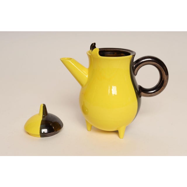 1950s Vintage Vallauris Two Tone Gray and Yellow Ceramic Teapot by Auguste Lucchesi For Sale - Image 5 of 17