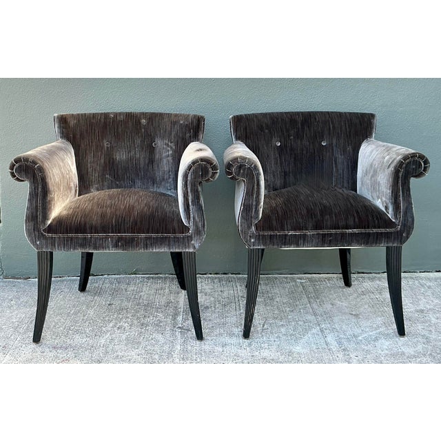 Vintage Roll Arm Velvet Side Chairs After Parzinger - A Pair For Sale - Image 12 of 12