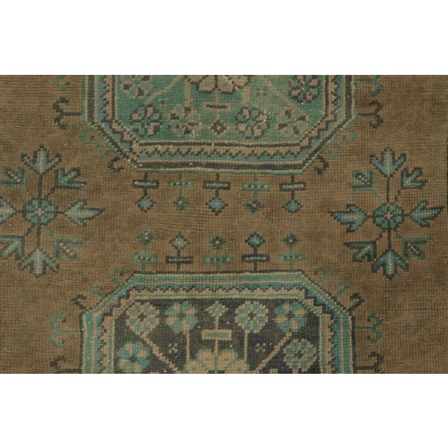 Textile Vintage Turkish Runner With Blue Medallion & Floral Border - Rug & Kilim For Sale - Image 7 of 9