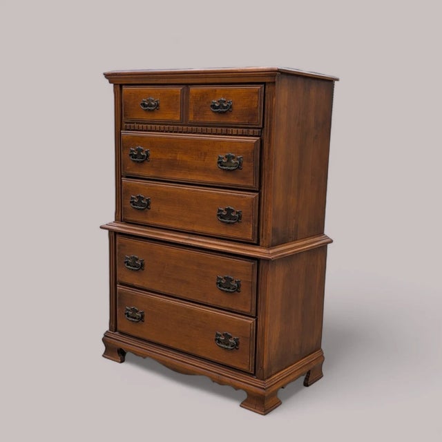 Wood Vintage Chippendale Style Maple Tallboy Dresser, 1970s For Sale - Image 7 of 10