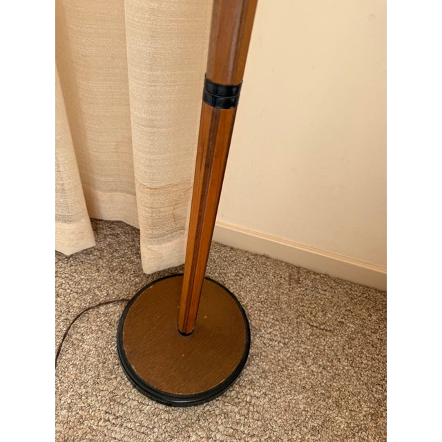 1960s Vintage Mid-Century Modern Wood Floor Lamp With Woven Double Shade. For Sale - Image 5 of 5
