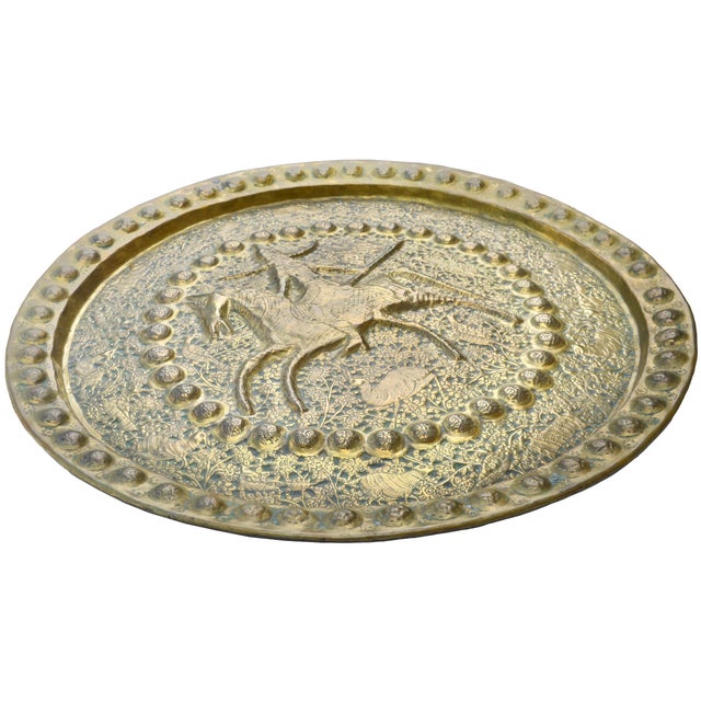 Early 20th Century Early 20th Century Hand-Engraved Spanish-Colonial Brass Tray For Sale - Image 5 of 12