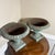 French Country Vintage Pair French Country Cast Iron Verdigris Green Garden Urns Planters Set For Sale - Image 3 of 7