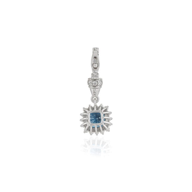 1.14ct Cushion Cut Natural Blue Sapphire Diamond Halo Pendant in 14k White Gold For Sale - Image 9 of 16