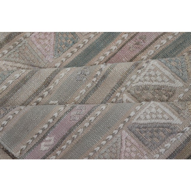 Vintage Turkish Kilim Rug With Soft Geometric Stripes in Sage, Blush, and Taupe For Sale - Image 10 of 11