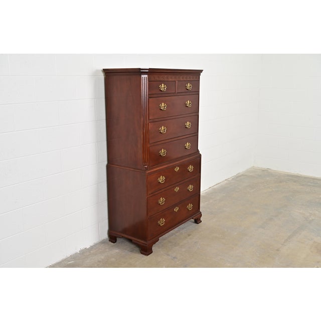 Baker Furniture Company Baker Furniture Georgian Carved Mahogany Eight-Drawer Highboy Dresser For Sale - Image 4 of 13