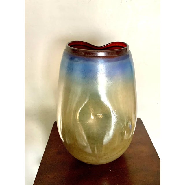 Contemporary Large Modern Contemporary Amber and Turquoise Art Glass Vase For Sale - Image 3 of 7