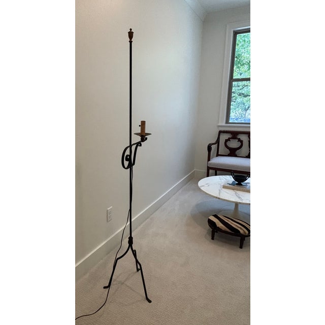 Antique Early 20th Century American Wrought Iron Bridge Arm Floor Lamp For Sale - Image 17 of 18