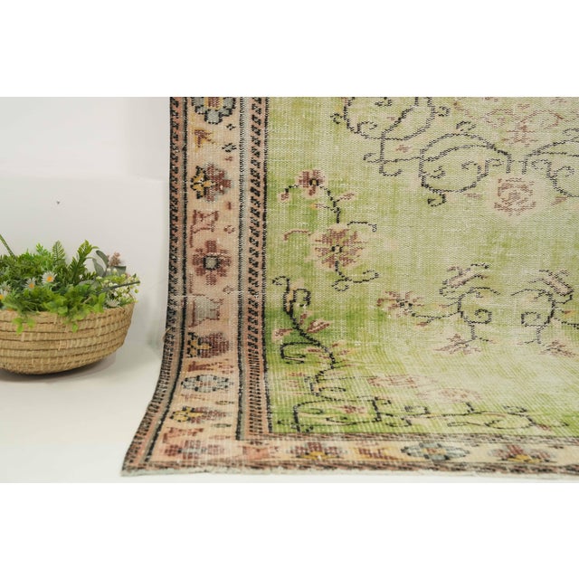 1970s Vintage Turkish Handmade Wool Cotton Green Area Rug For Sale In San Francisco - Image 6 of 13