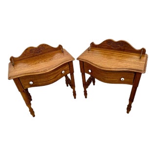 Vintage Pair Pulaski Keepsake Side Tables Nightstands Single Drawer Solid Oak For Sale