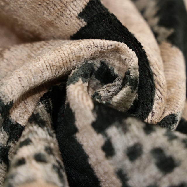 2020s Luxury Black and Natural Silk Velvet Ikat Lumbar Pillow 16x24 Inch With Down Insert For Sale - Image 5 of 8