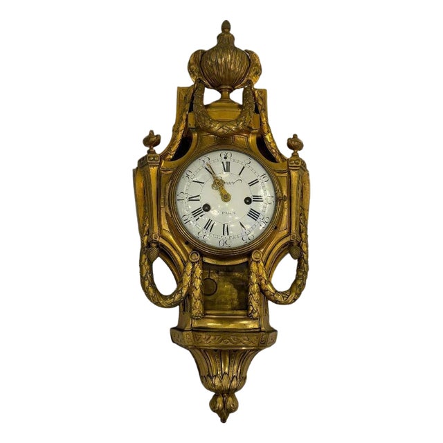 Late 18th Century Cronier Paris Louis XVI Period Gilt Bronze Wall Clock France For Sale