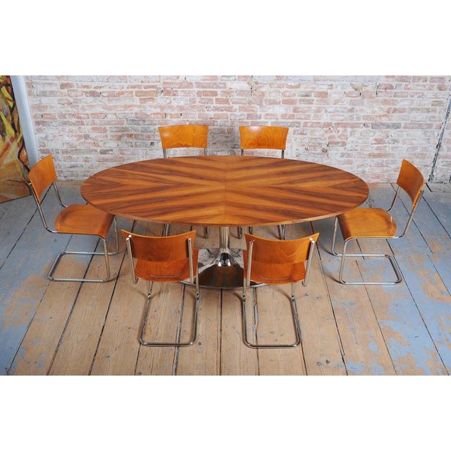 Bauhaus Oval Walnut and Chrome-Plated Steel Table by Kovona, Czechoslovakia, 1960s For Sale - Image 14 of 16