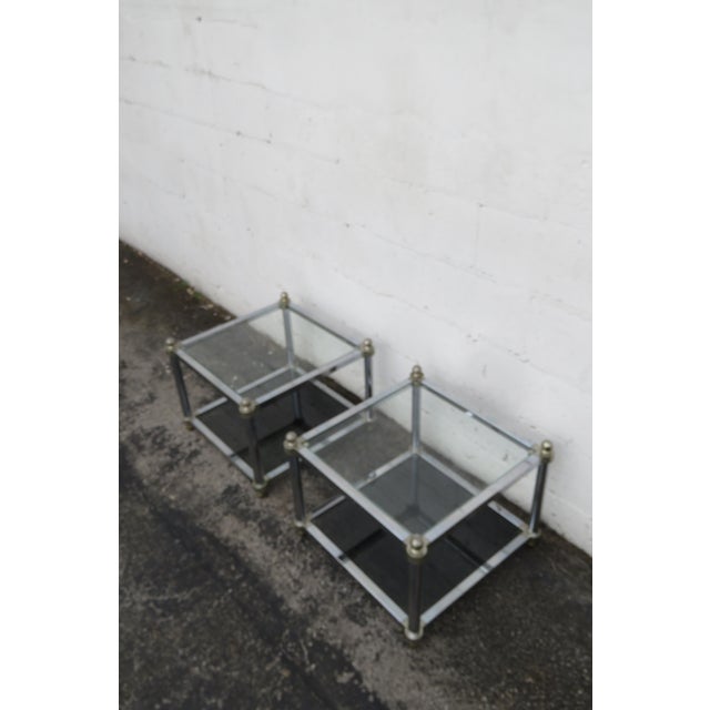 Hollywood Regency Chrome Glass Top Side Tables a Pair 6256 For Sale - Image 13 of 16