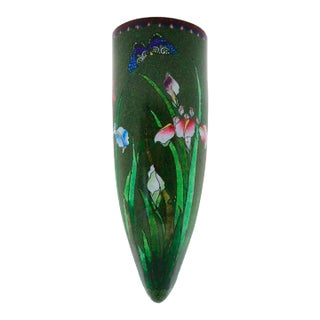 Rare Japanese Meiji Cloisonne Enamel Wall Pocket Hanging Vase For Sale