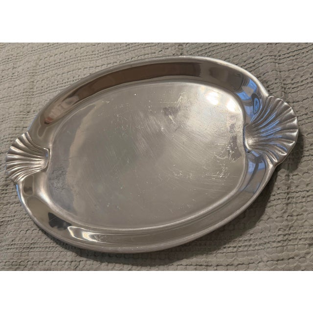 Metal Vintage Wilton Armetale Scallop Handle Oval Serving Platter Tray For Sale - Image 7 of 7