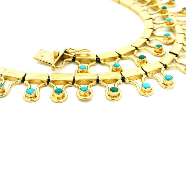 Vintage Italian Modernist 18k Gold and Turquoise Fringe Necklace For Sale - Image 4 of 13
