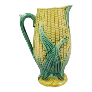 19th C English Majolica Corn Pitcher or Vase