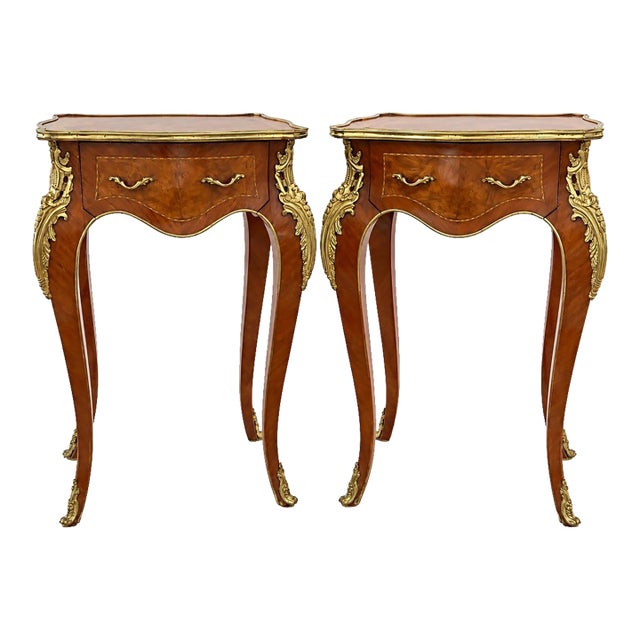 Early 20th Century French Louis XIV Style Tables With Ornate Gold Ormolu Detail - A Pair For Sale