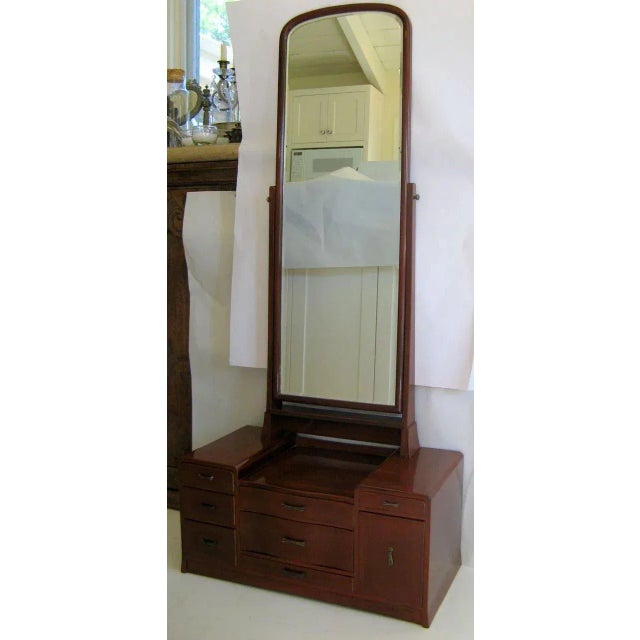 Japanese 19th early 20th century table top dressing mirror with 8 drawers. Modesty silk case for mirror. 23" by 11" by 51"...