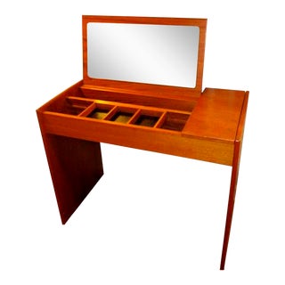 Mid Century Teak Danish Modern Flip Top Vanity For Sale