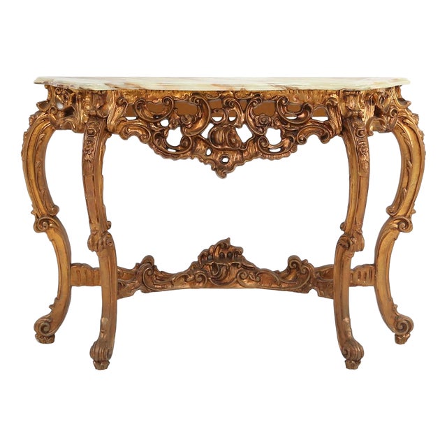 Louis XV Style Console with Marble Top, France, 1970s For Sale