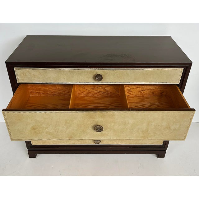 Wood Tommi Parzinger Charak Leather Clad Chests of Drawers, Pair Circa 1950s For Sale - Image 7 of 10