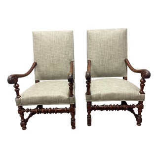 French Louis XIV Lounge Chairs in Walnut, Set of 2 For Sale