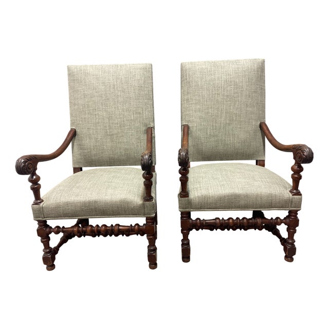 French Louis XIV Lounge Chairs in Walnut, Set of 2 For Sale