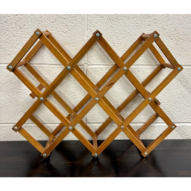 Wood Vintage Traditional Accordion Expanding Folding 8 Bottle Wood Wine Rack For Sale - Image 7 of 7
