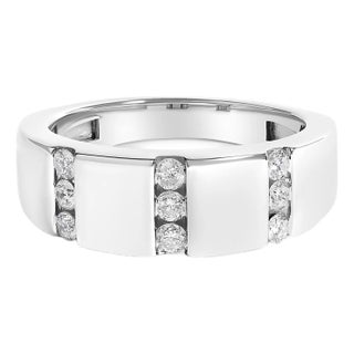 Men's .925 Sterling Silver 1/2 Cttw Diamond Triple Three Stone Row Band Ring (H-I Color, I1-I2 Clarity) - Ring Size 9.5 For Sale