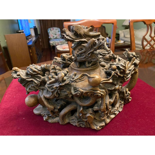 2000s Chinese Rock Carving Big Tea Pot With Dragons For Sale - Image 13 of 13