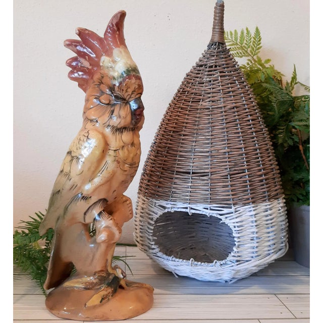 French Majolica Cockatoo Parrot Bird Sculpture Figurine For Sale - Image 9 of 12