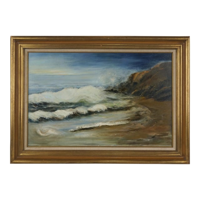Vintage Oil Painting of Southern California Seascape by Nadine Pollard For Sale