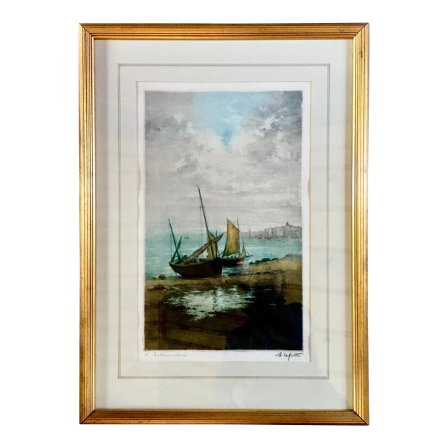 20th Century Manuel Robbe Aka: Alphonse Lafitte Aquatint, "Bateaux Échoués" For Sale - Image 9 of 9