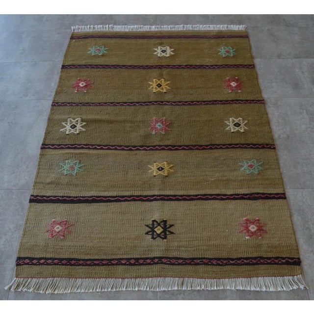 1970s 1970s Vintage Flat Weave Turkish Kilim Rug. Special Braided Area Rug 3'3" X 4'6" For Sale - Image 5 of 10