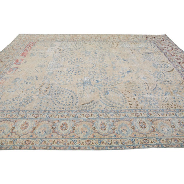1920s 1920s Antique Persian Tabriz Beige Handmade Wool Rug With Allover Motif For Sale - Image 5 of 7