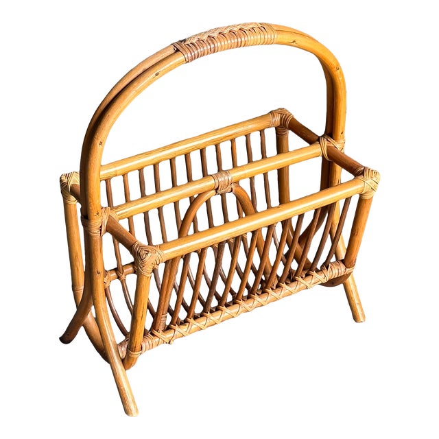 1970s Bamboo and Reed Magazine Rack For Sale