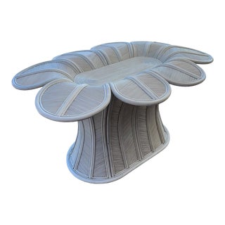 1980s Crespi Style Bell Flower Reed and Rattan Dining Table Base, Oval For Sale
