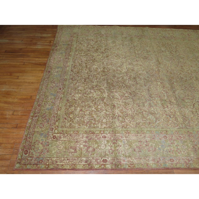 Early 20th Century Feminine Persian Antique Kerman Brown Pink Rose Accent Room Size Rug For Sale - Image 5 of 6