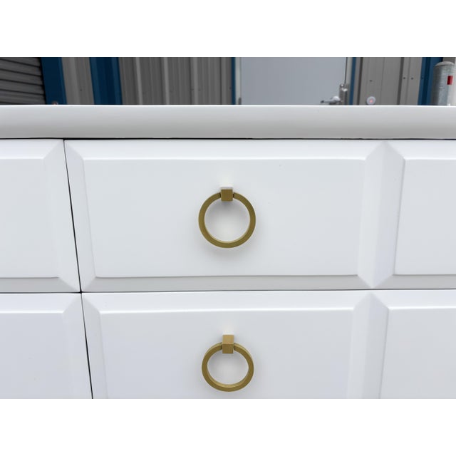 1960s Mid-Century White and Brass Nine-Drawer Dresser by t.h. Robsjohn-Gibbings for Widdicomb For Sale - Image 11 of 11