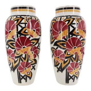 Pair of French Luneville Glazed Vases For Sale