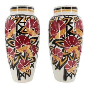 Pair of French Luneville Glazed Vases