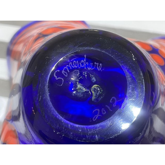 Signed 2012 Somewhere Glass Hand-Blown 6" Handkerchief Vase - Cobalt & Orange For Sale In Atlanta - Image 6 of 6